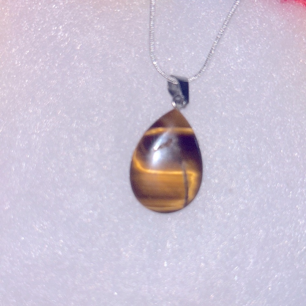 Boho hippie Tiger 🐅 Eye Sterling Silver Necklace 16”
